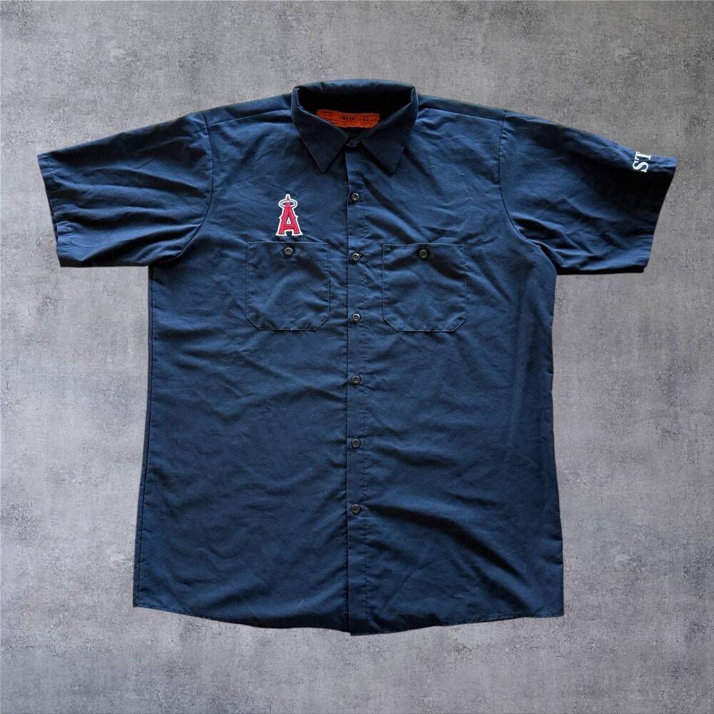 Los Angeles Angels MLB Staff Issued Work Shirt Red Kap Navy Blue Mens L Large